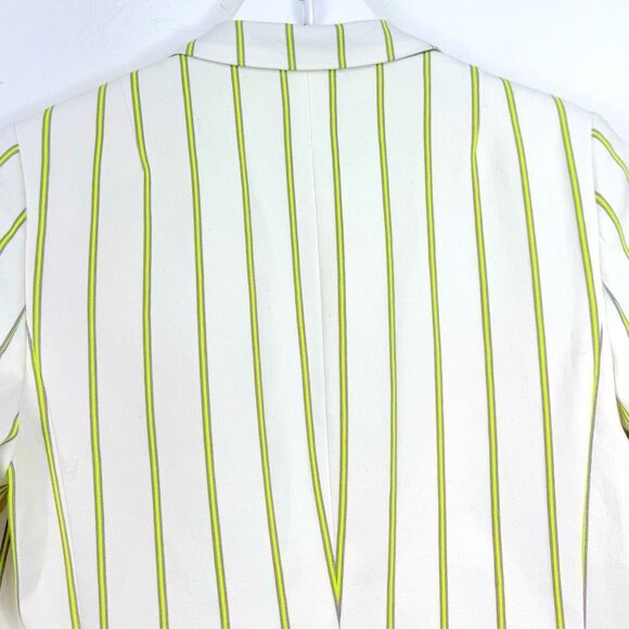 Banana Republic White Neon Yellow Vertical Pinstripe Long Lean Blazer Jacket NEW - Picture 8 of 16
